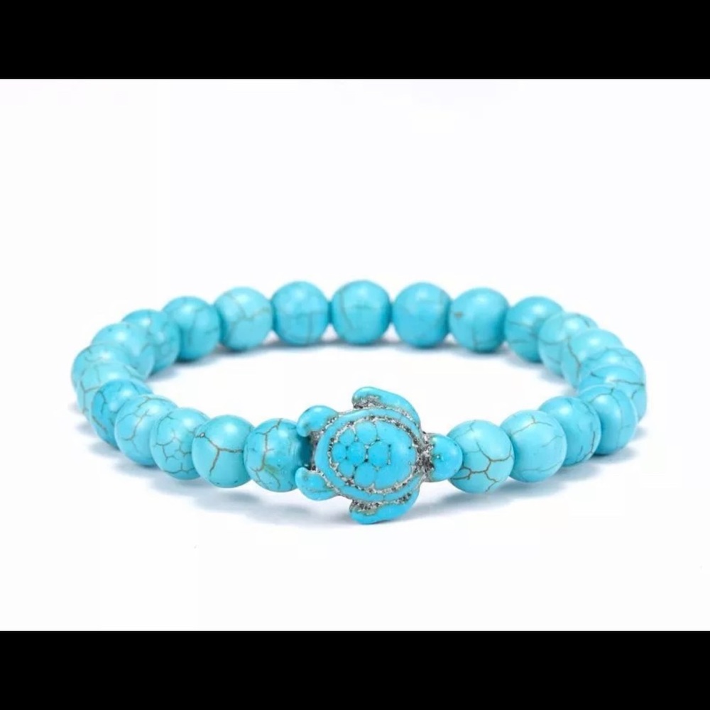 Turquoise stone stretch turtle bracelet